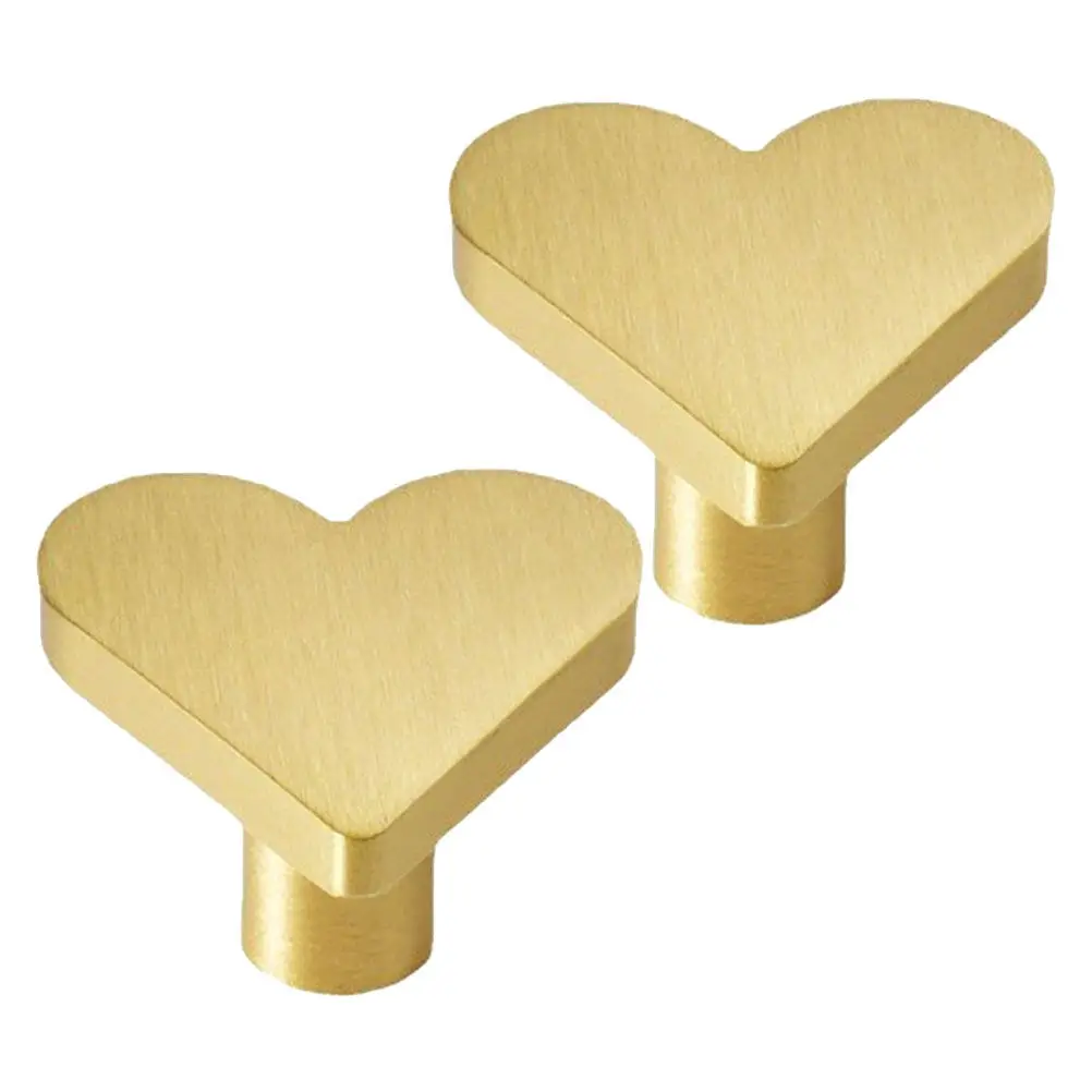 2Pcs Heart Shaped Gold Cabinet Knobs Brass Drawer Pulls for Kitchen Bathroom Dresser Wardrobe Cupboard Doors Elegant Decorative
