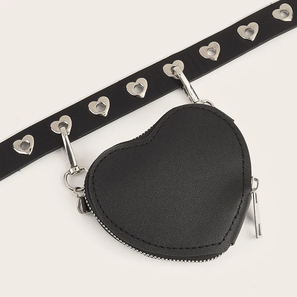 Love Buckle Belt With Detachable Waist Bag Faux Leather Belt With Waist Bag Decorative Waistband Mini Belt Bag Cool Metal Chain