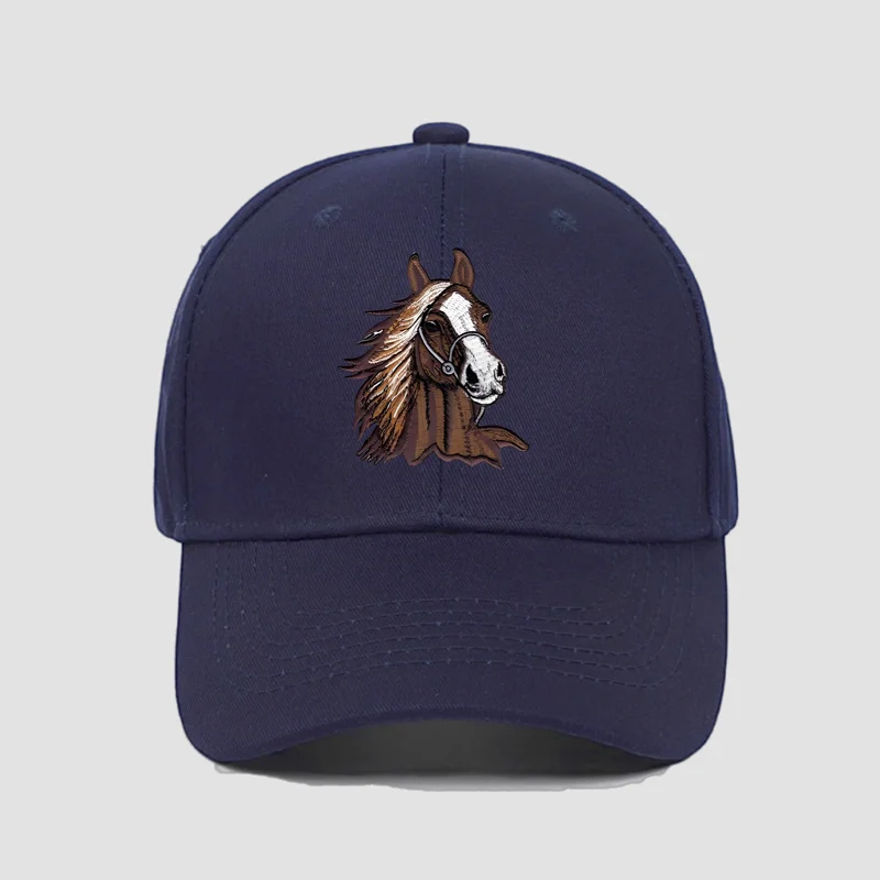 Unisex Cotton Baseball Cap with Horse Print, Casual Lightweight with Slight Stretch, Adjustable Outdoor Sun Hat for All