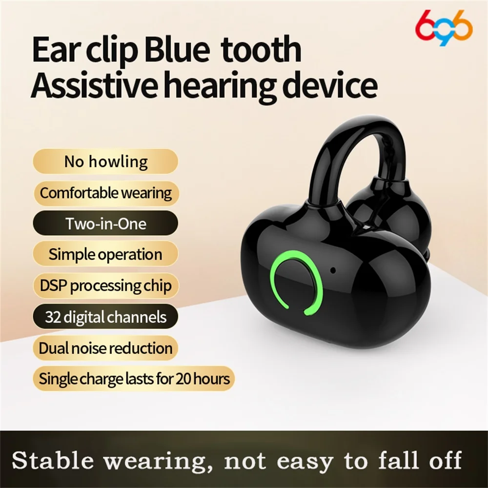 Mini Ear Clip Hearing Aids Noise Reduction Headset Blue Tooth Call Music Playing Single-Ear Headphone Suitable For The Elderly