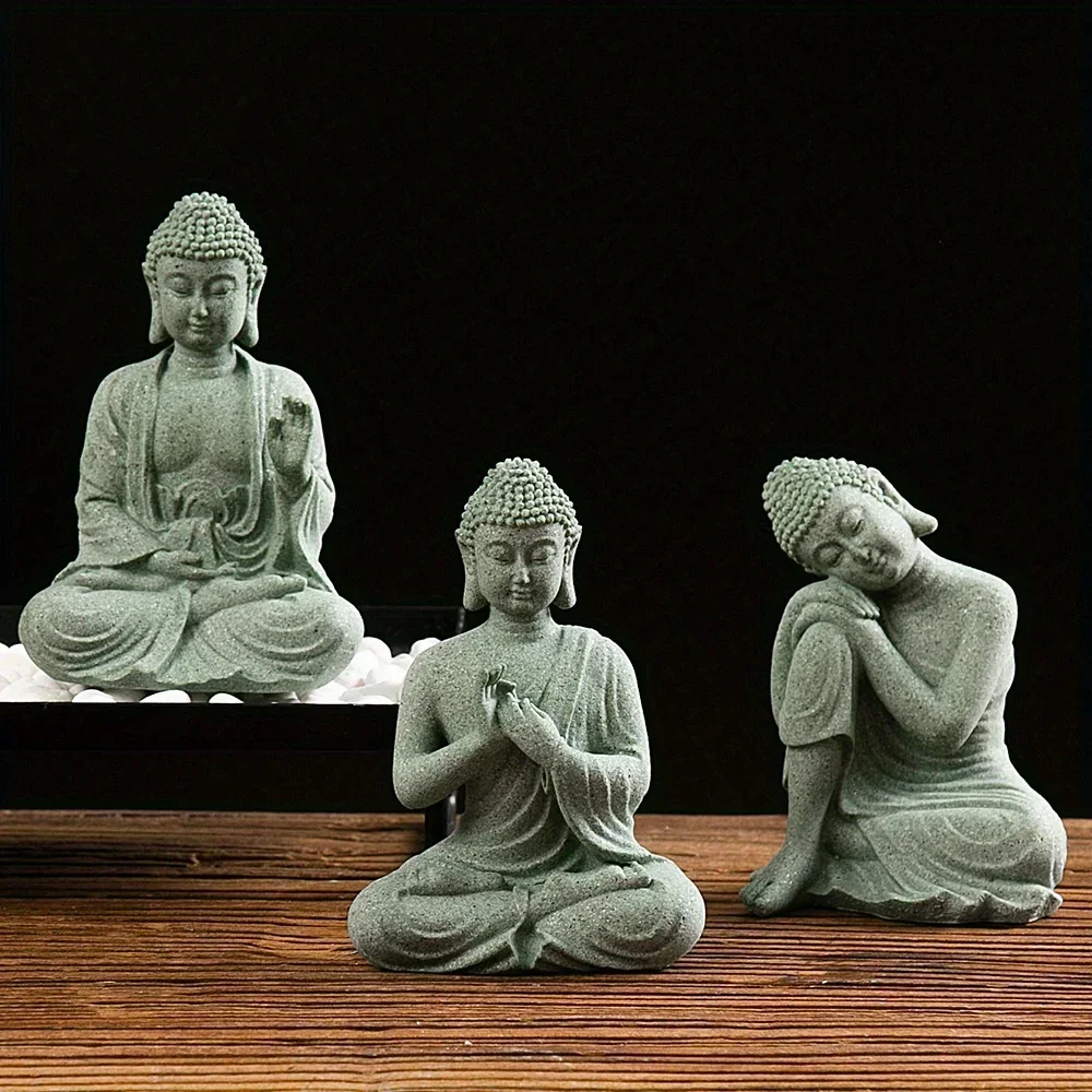

Thailand Green Sandstone Mini Buddha Statue Zen Meditation Desk Topper Home Decor Buddhism Figurine for Office Gifts