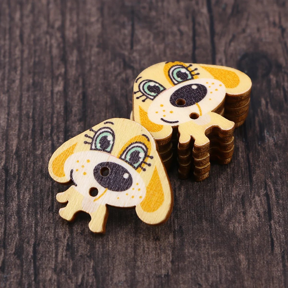 

100Pcs Mixed Pattern Wood Dog Buttons Colorful Natural Sewing Buttons for Kids Clothes Crafts Decor Button Crafts