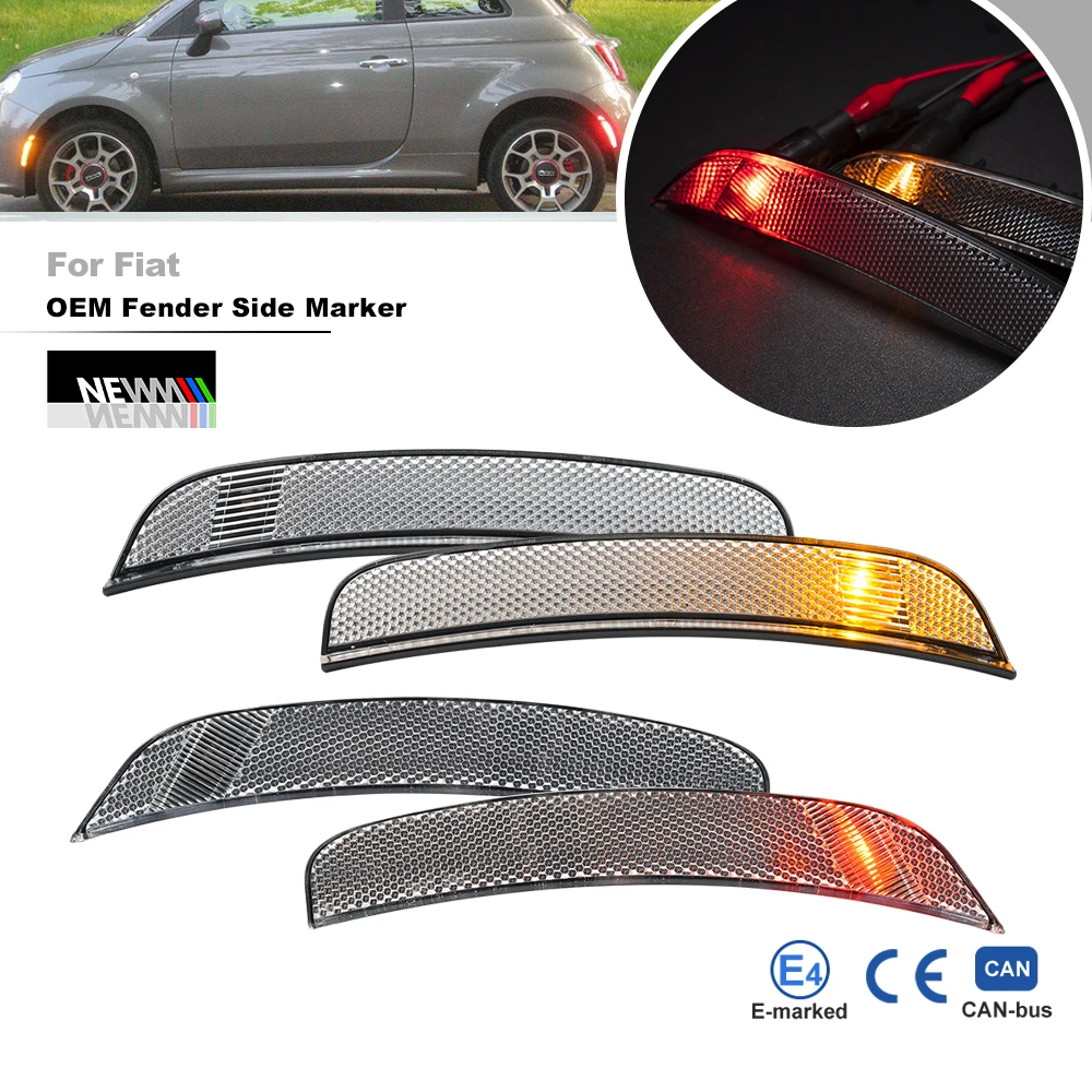 

4x For Fiat 500 500C Pop Lounge 2012-2019 F&R Amber Red Bumper OE-Spec Side Marker Turn Signal Reflector Indicator Lights Lamps