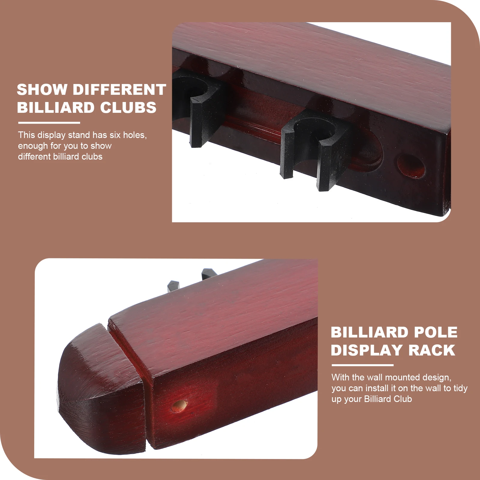 

1Set Wall-Mounted Six Hole Wood Cue Rack Pool Stick Display Stand Billiard Rod Holder Pool Stick Holder Wood Cue Rack