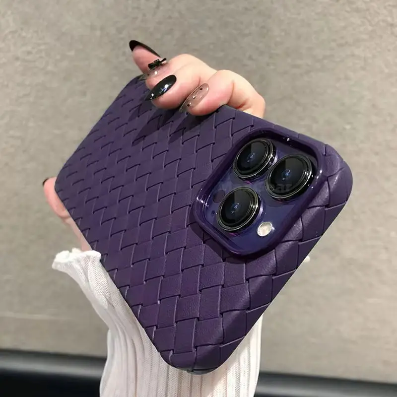 Luxury Breathable Mesh Grid Weave Phone Case For iPhone 11 12 13 14 15 16 Pro Max XR X XS 7 8 Plus Leather Soft Silicone Cover