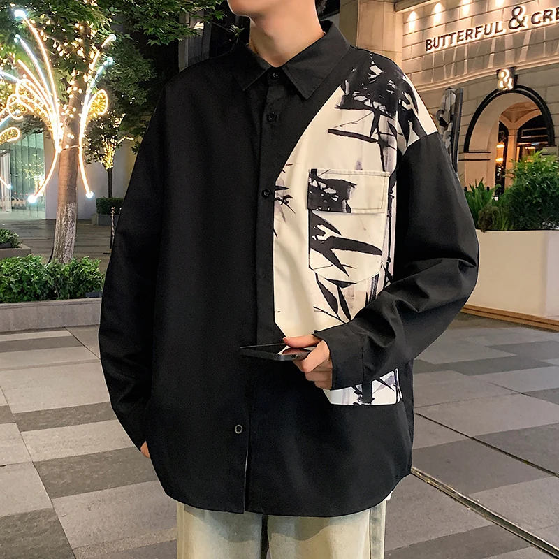 Spring Autumn Men\'s Shirt Long Sleeve Graffiti Oversized Shirts Men Korean Style Fashion Harajuku Men\'s Clothing Streetwear