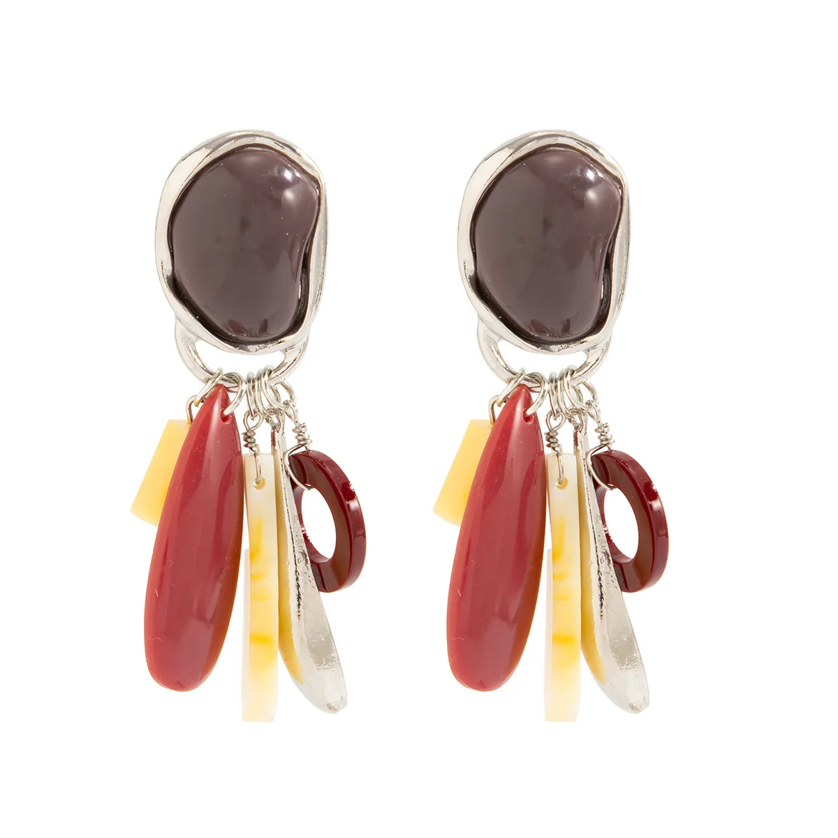 Vintage Ethnic Resin Tassel Dangle Earrings Irregular Color Block Drop Earrings Statement Bohemian Jewelry for Women