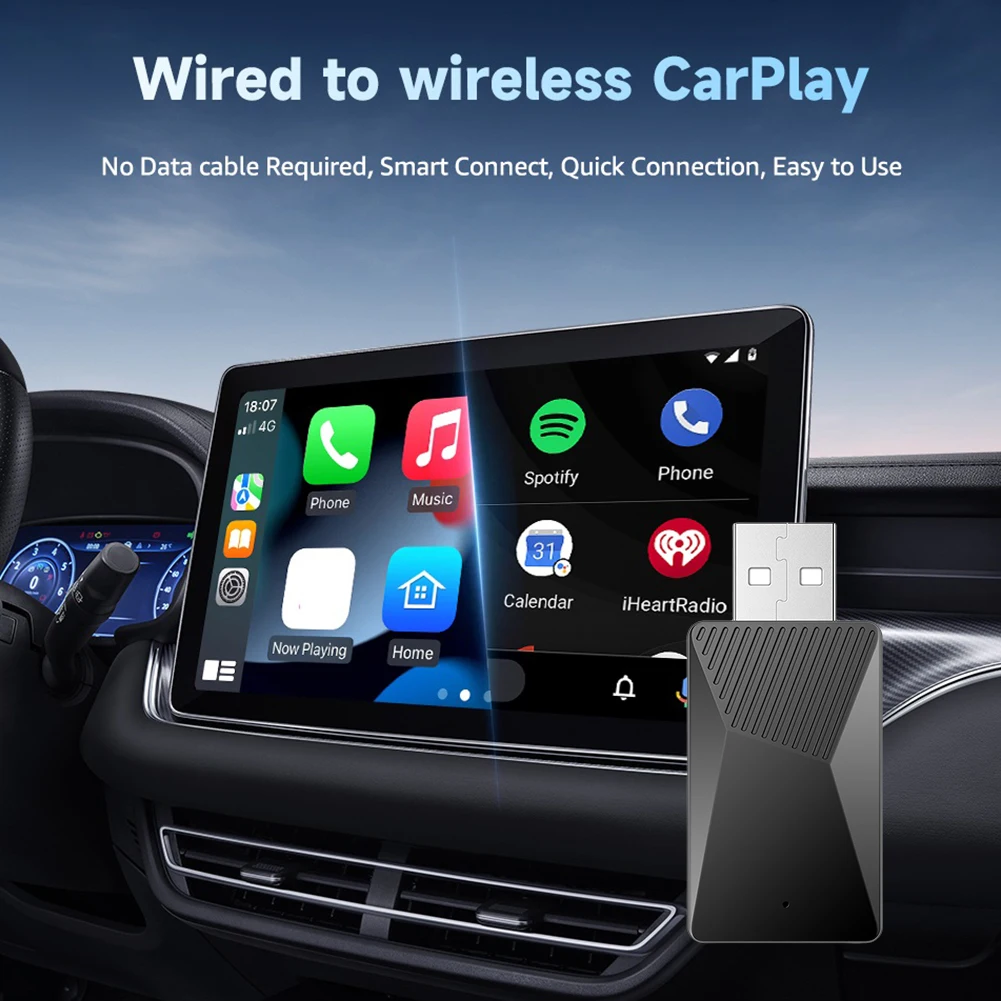 محول سلكي إلى Carplay اللاسلكي ونظام Android Auto Mini متوافق مع بلوتوث 5.0 WiFi لسيارات Carplay Android Auto السلكية من المصنع