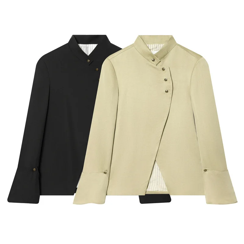 Foreign trade 2026 spring new European and American style women's fashion temperament elegant turtleneck laminated blazer