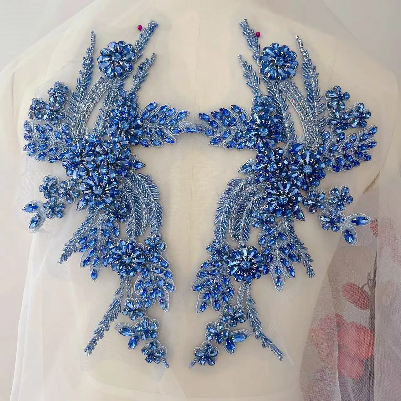 Handgenähte Strass-Mäntel, Spiegelblumen, Funkelnde Strass-Mäntel, Taillenbänder, Schultern, Hochzeitskleid, DIY-Applikationen, Neue Farbe – Detail 2