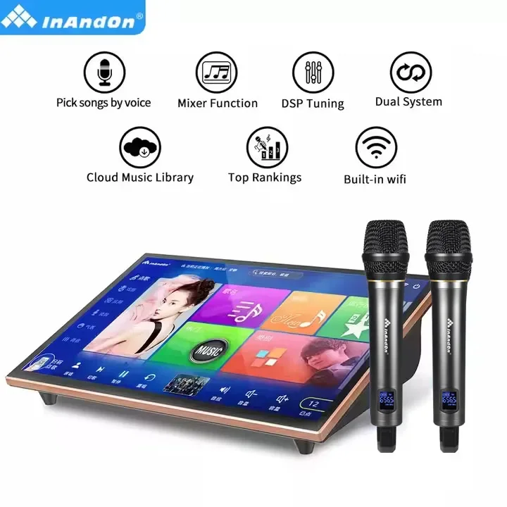 2024 InAndOn آلة الكاريوكي واي فاي 19 بوصة تعمل باللمس 8 تيرا بايت نظام الكاريوكي KTV الغناء مشغل الكاريوكي مع الميكروفونات