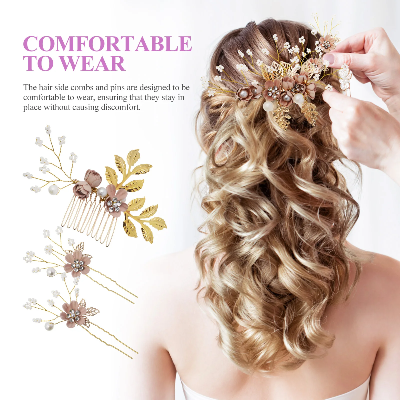 1 مجموعة دبابيس الشعر الزفاف الأزهار حجر الراين الجانب أمشاط الزفاف أغطية الرأس النساء اللؤلؤ اكسسوارات الديكور زهرة أمشاط الشعر الجانبية