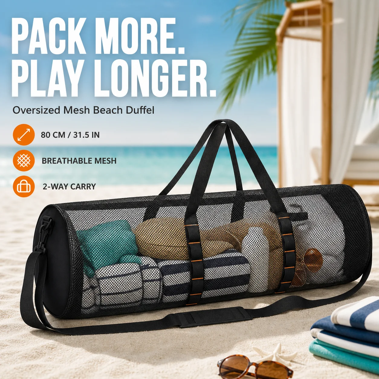 Borsa da Spiaggia in Rete di Grande Capacità, Borsa da Viaggio Portatile, Organizer Traspirante per Palestra e Fitness, per Nuoto, Campeggio, Escursio