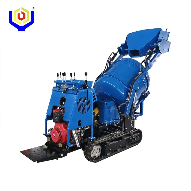 Ride on Full Hydraulic Concrete Mixer 400L Small-Scale Infrastructure Power Tracked Self-loading Bucket All-terrain Cement Mixer
