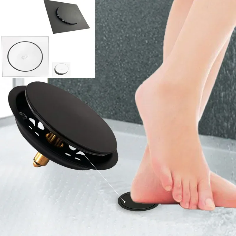 Pop Up Foot Floor Drain Stainless Steel Anti-odor Bath Drains Deodorization Square and round Black Pedal Type floor drain