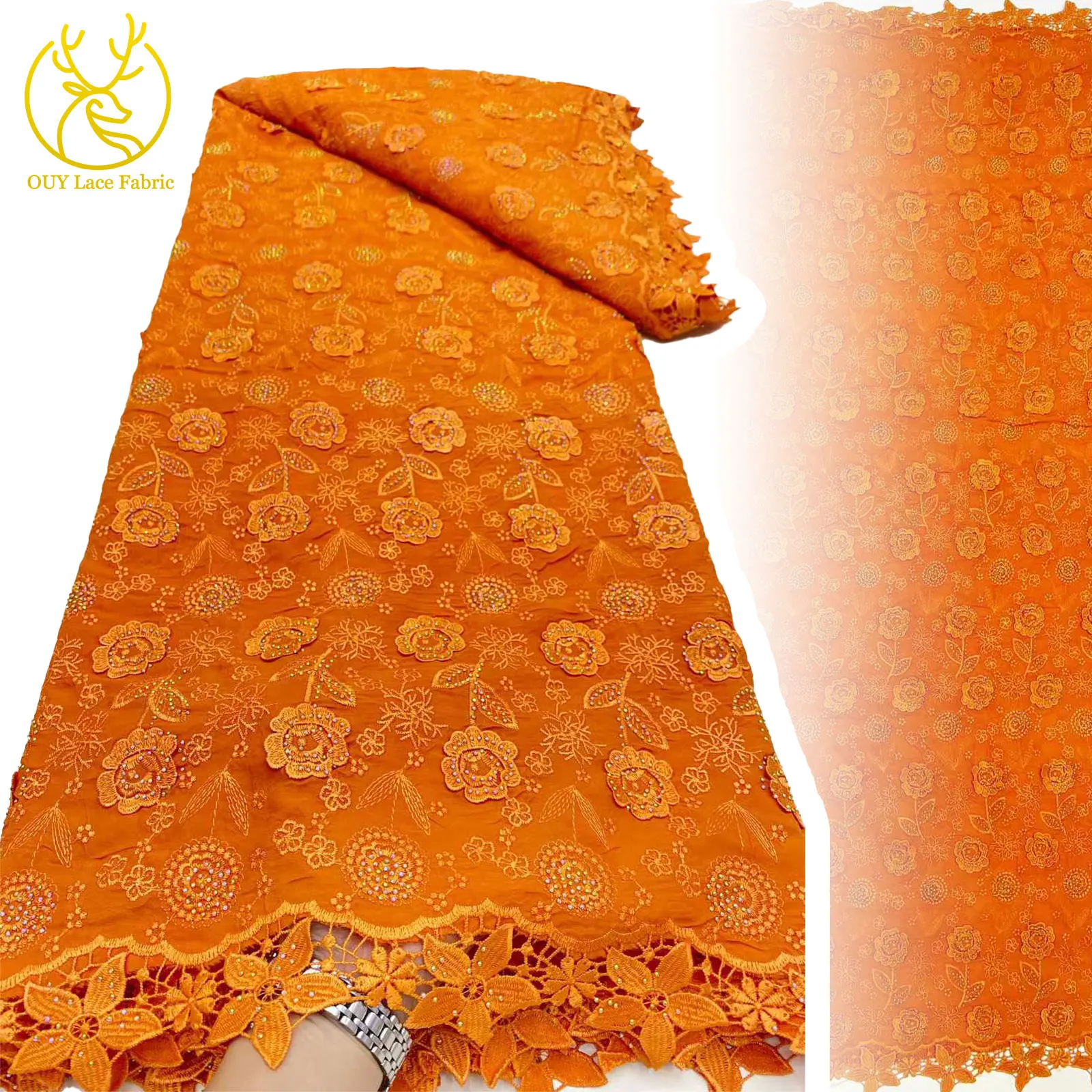 

Orange African Mesh Milk Silk Lace Fabric French Austrian Tulle Chiffon Lace Fabric 5 yards for Bridal Wedding Party Dresses