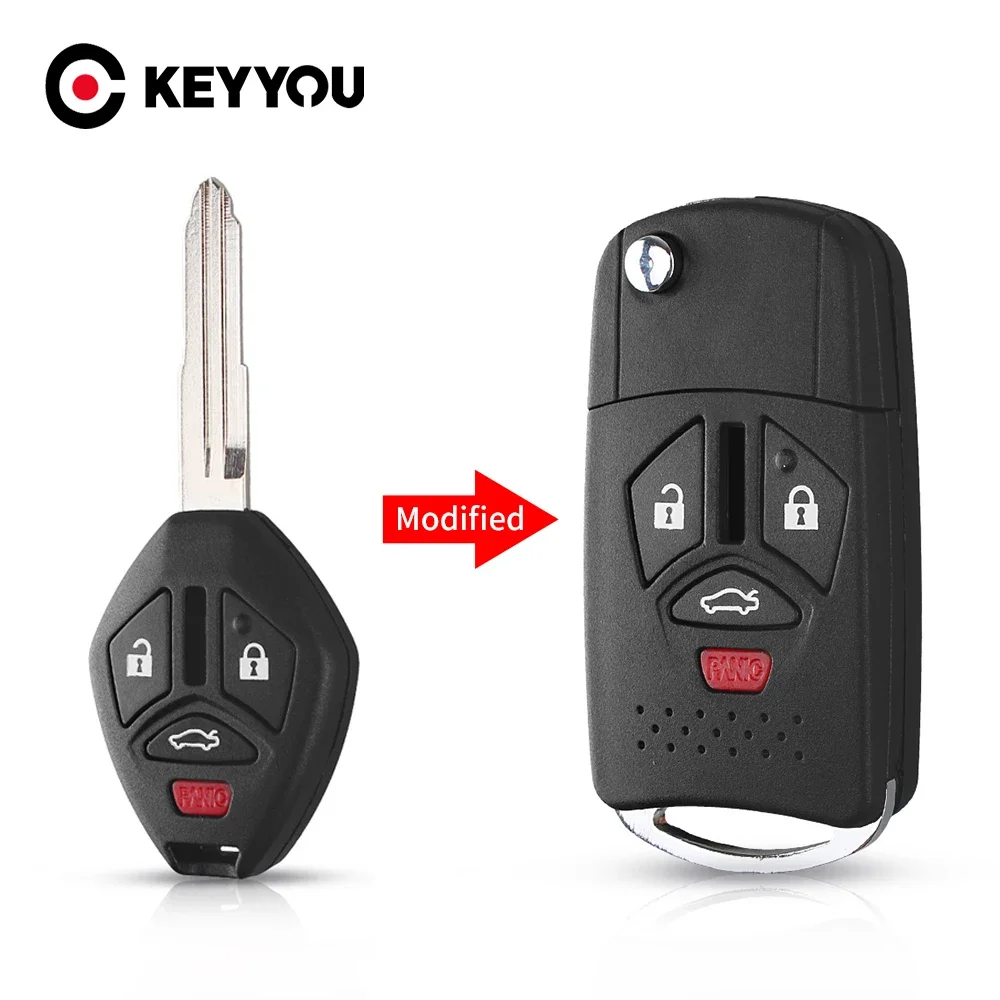 KEYYOU Modified Remote Flip Folding Key Shell Case Keyless Fob For Mitsubishi Galant Outlander Eclipse Lancer 3 4 Buttons