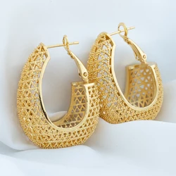 Gold Color Hoop Earring For Women Copper Hollow Out Trendy Earring Daily Wear Jewelry Accessories Girl's Birthday Christmas Gift
