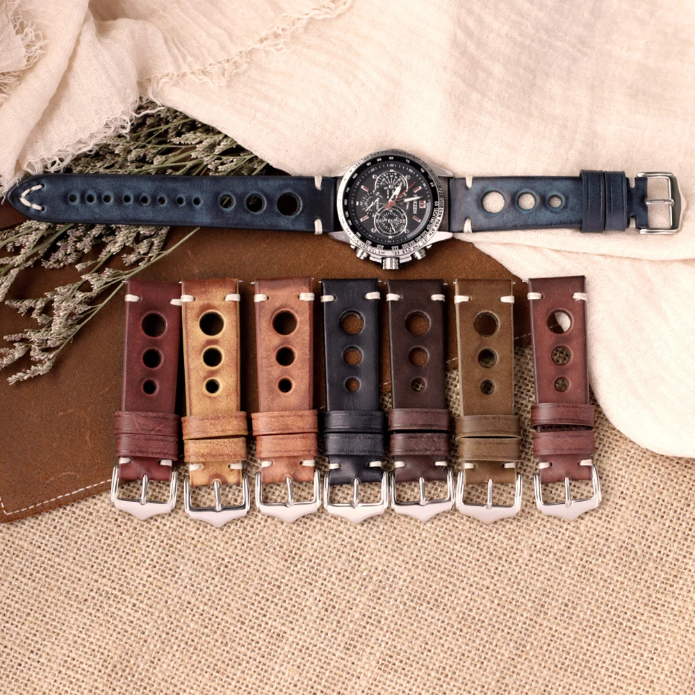 

Vintage Leather Watch Strap Handmade Cowhide Watchband Breathable Watch Band for Men Replacement Bracelet Belts 20mm 22mm 24mm