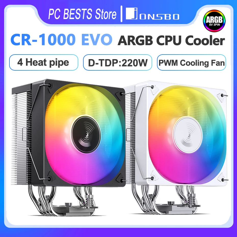 Jonsbo CR-1000 EVO Radiator 4 HeatPipe Tower ARGB 4PIN PWM Cooling Fan Heat Sink 180W CPU Cooler Intel LGA1700 115X 1200 AM5 AM4