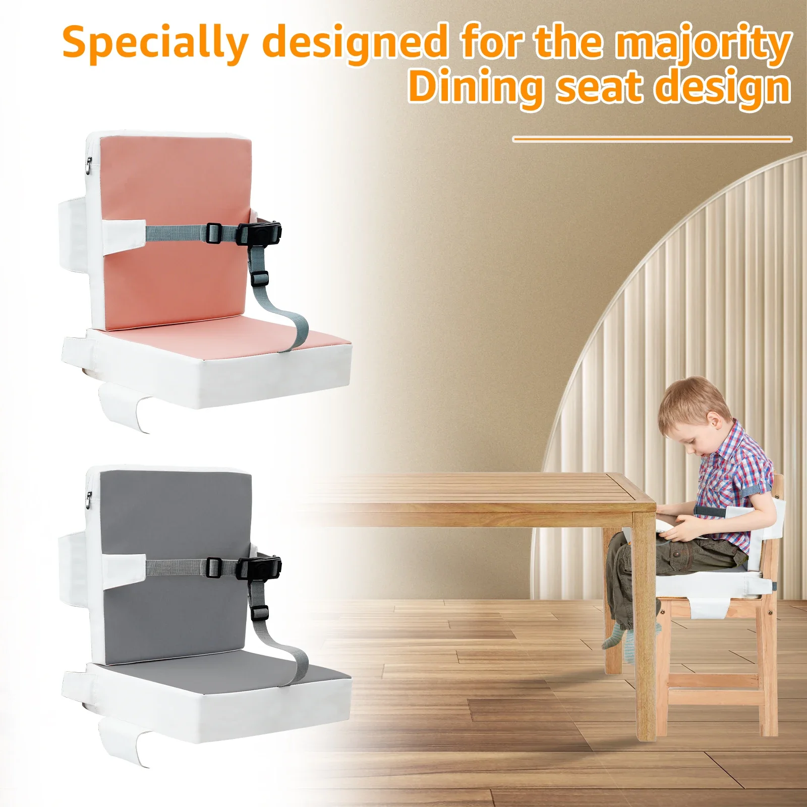 Child Dining Table Booster Seat Memory Foam Non Slip Booster Seat with Backrest and Safety Belts Waterproof Booster Seat Cushion