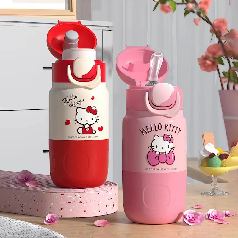 

Hello Kitty MINISO Anime 400Ml Thermos Cup Kawaii Cartoon Car Travel Outdoor Kids Straw Cup Leakproof Anti-Fall Water Bottle