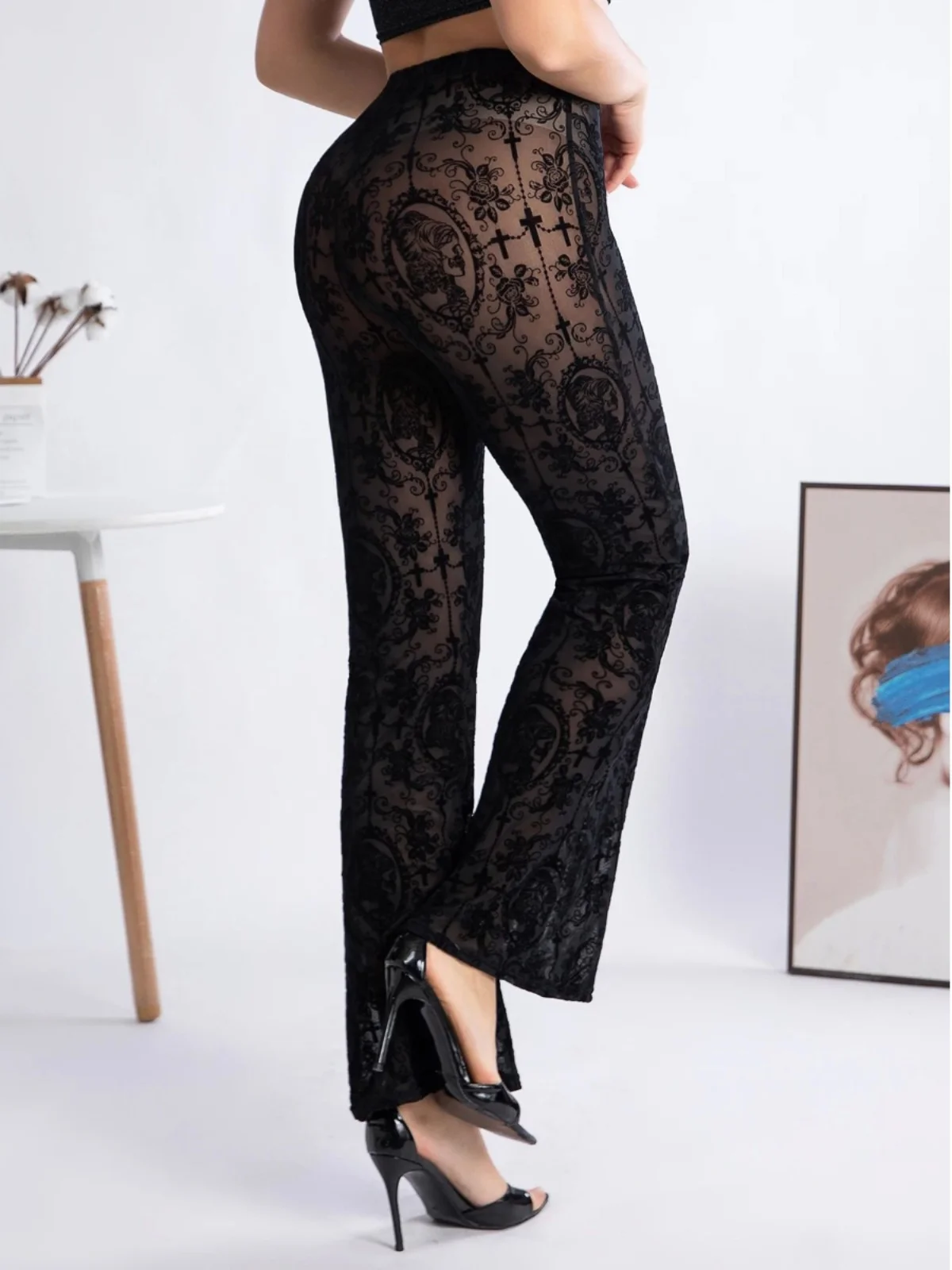 Bedruckte Spitzenhose für Damen mit hoher Taille, bequeme, lässige lange Hose, bezaubernde Polyesterfaser, große Größenoptionen verfügbar