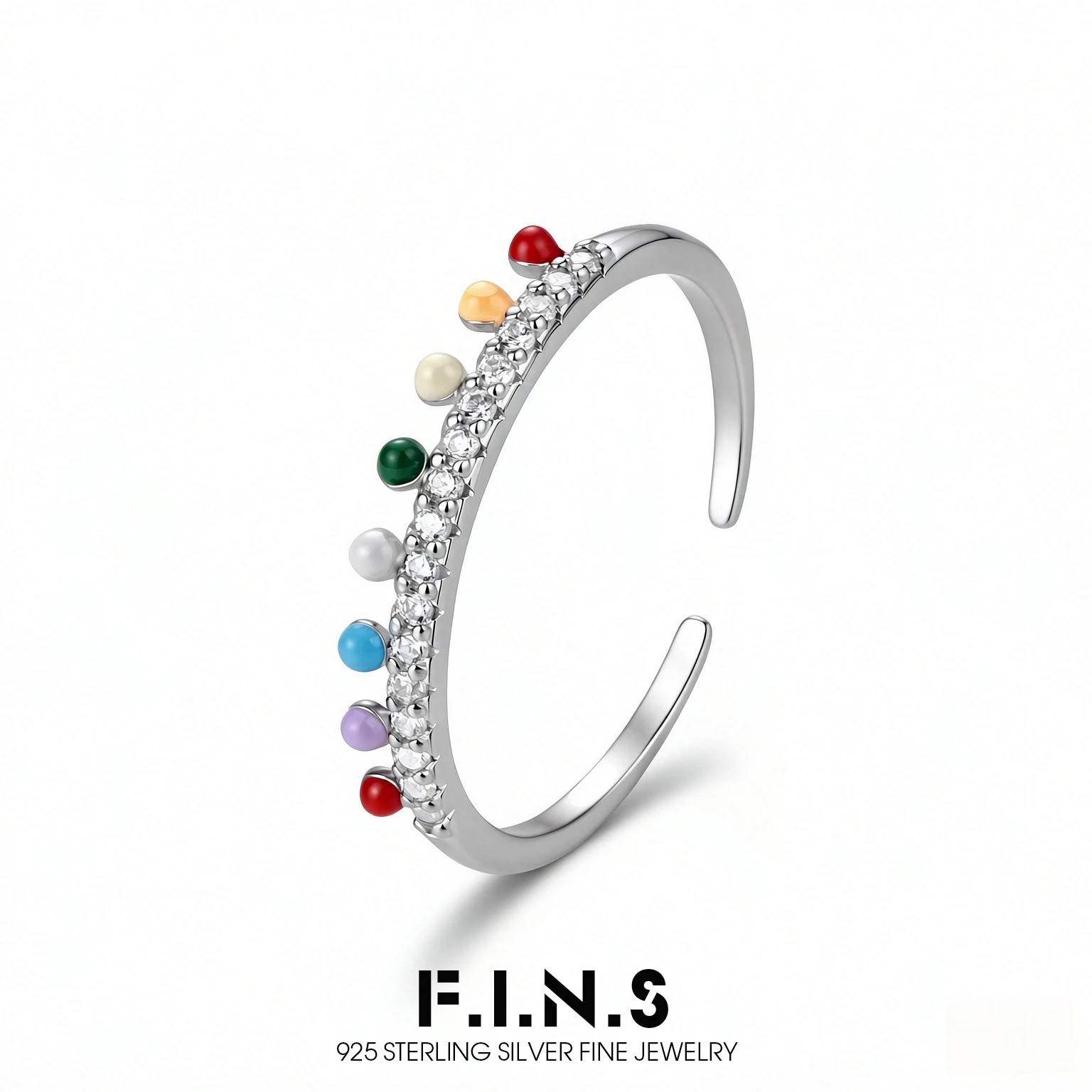 Кольца F.I.N.S Rainbow CZ из стерлингового серебра 925 пробы для женщин, тонкие кольца с глазурной глазурью и бисером, обручальные кольца, изысканные ювелирные изделия, подарки