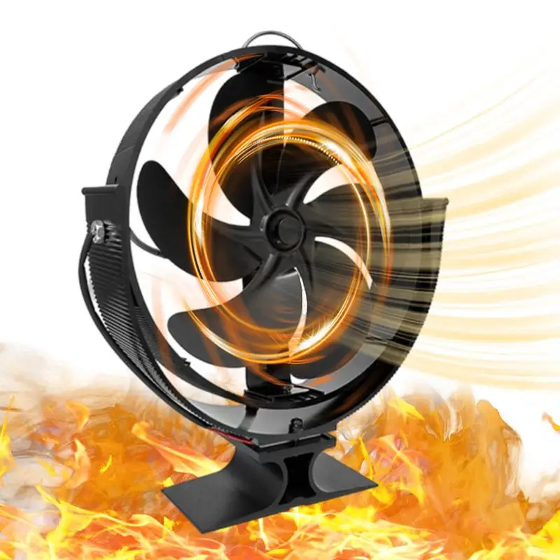 

Heat Powered Stove Fan Eco Quiet Black 6 Blades Log Wood Burner Rotating Fan Built-In Bimetal Strip Stove Fan For Pellet Stoves