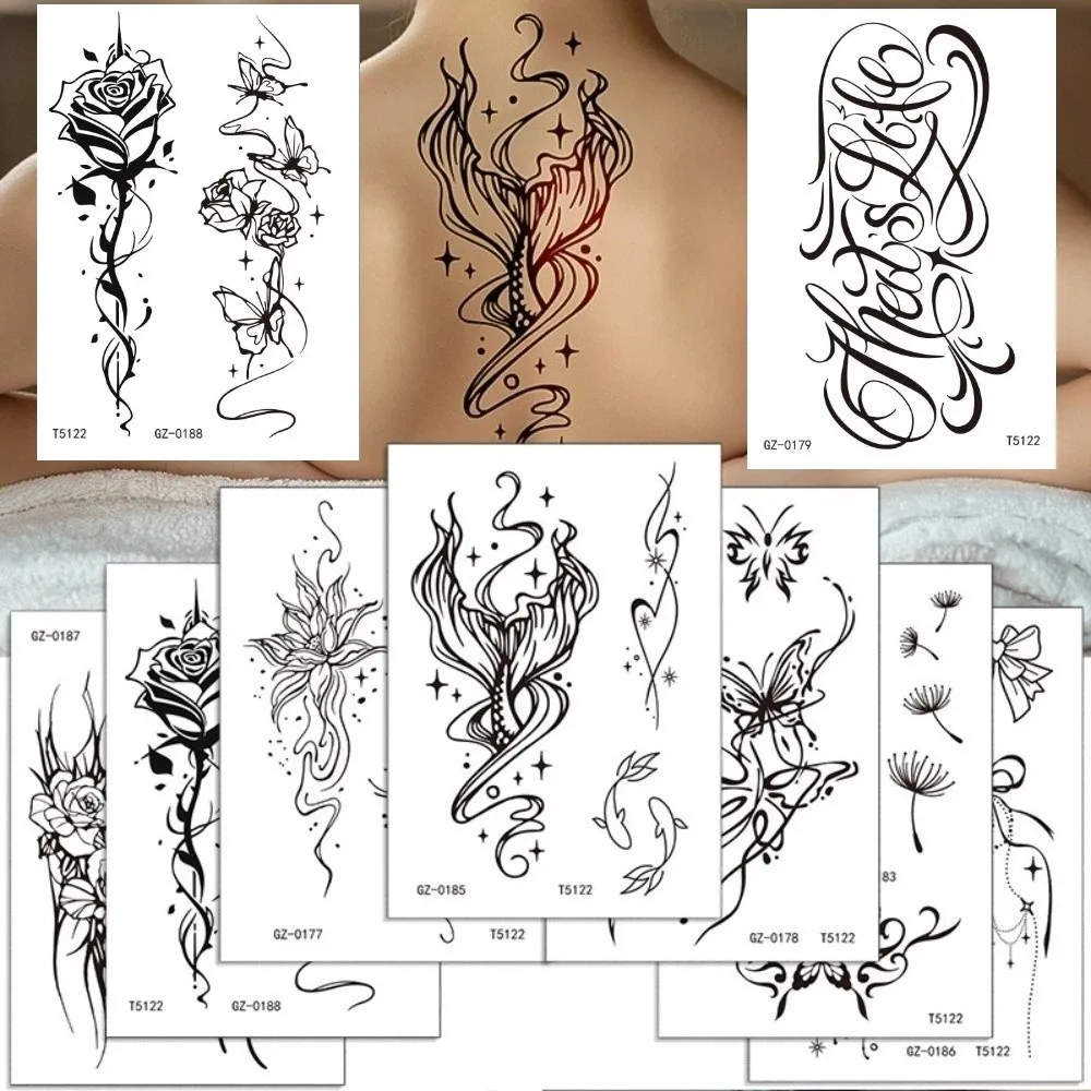 Waterproof Black Tattoo Stickers Elegant Ethnic Style Temporary Tattoo Stickers Long-lasting Flower Tattoo Stickers Women Men