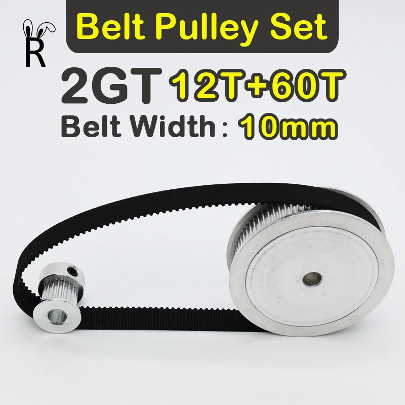 

5:1 Reduction 12T 60T GT2 Timing Belt Pulley Set Belt Width 10mm 3D Printer Pulley Kit 60Teeth 12Teeth 2GT Synchronous Wheel Set