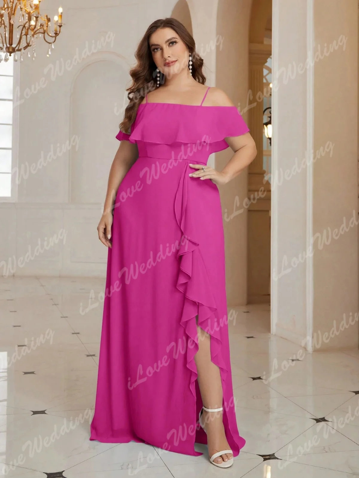 Elegant V-neck Chiffon Evening Dress Women A-Line Wedding Party Gown Ruffles Long Bridesmaid Gown vestidos de fiesta Customized