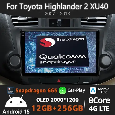 Android 15 Car Radio For Toyota Highlander 2 XU40 2007 - 2013 Multimedia Stereo Video Player DSP NAVI GPS 4G WIFI QLED Head Unit