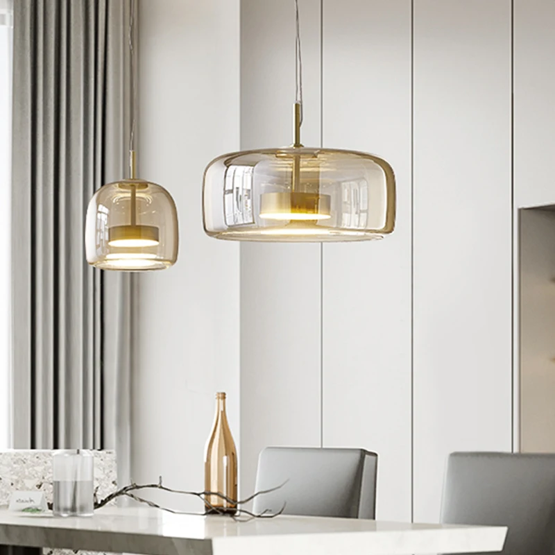 

Modern LED Glass Pendant Light Amber Hanging Lamp for Living Dining Room Bar Bedroom Bedside Indoor Decorative Lighting Fixtures