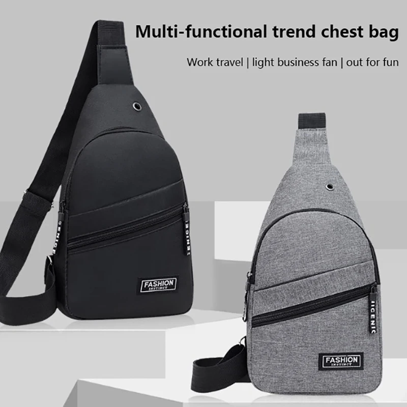 Multifunctional Chest Bag Men\'s Fashion Trend Oxford Cloth Shoulder Bag Crossbody Bag Casual Sports Chest Bag With Headset Hole