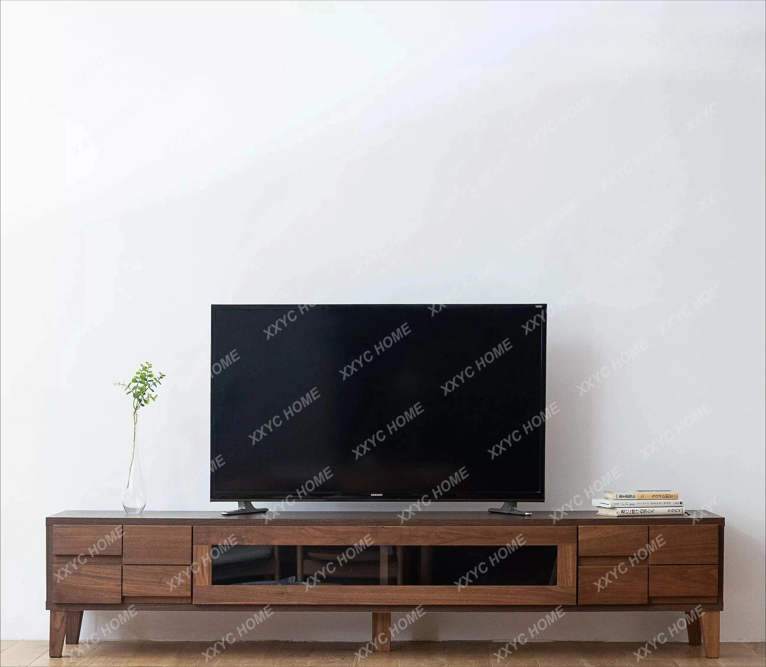 N  black walnut TV cabinet living room solid wood floor storage cabinet household low cabinet retro style