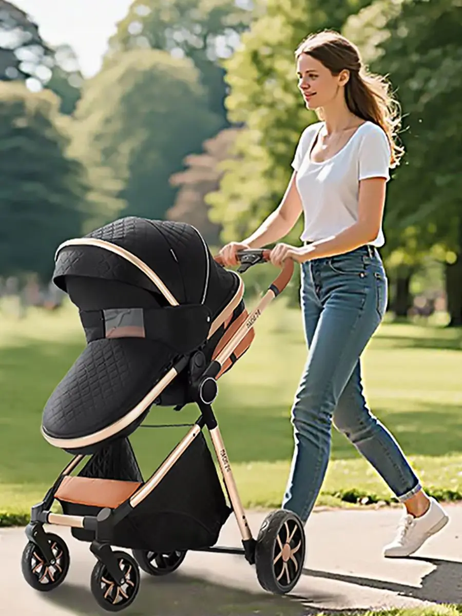 Baby-Reisesystem 3-in-1 Luxus-Kinderwagen mit hoher Liegeposition, Babytragetasche, Buggy für Neugeborene, umkehrbarer Sitz, Babywanne, Autositz, tragbar, faltbar, leicht, mit Allwetter-Verdeck und