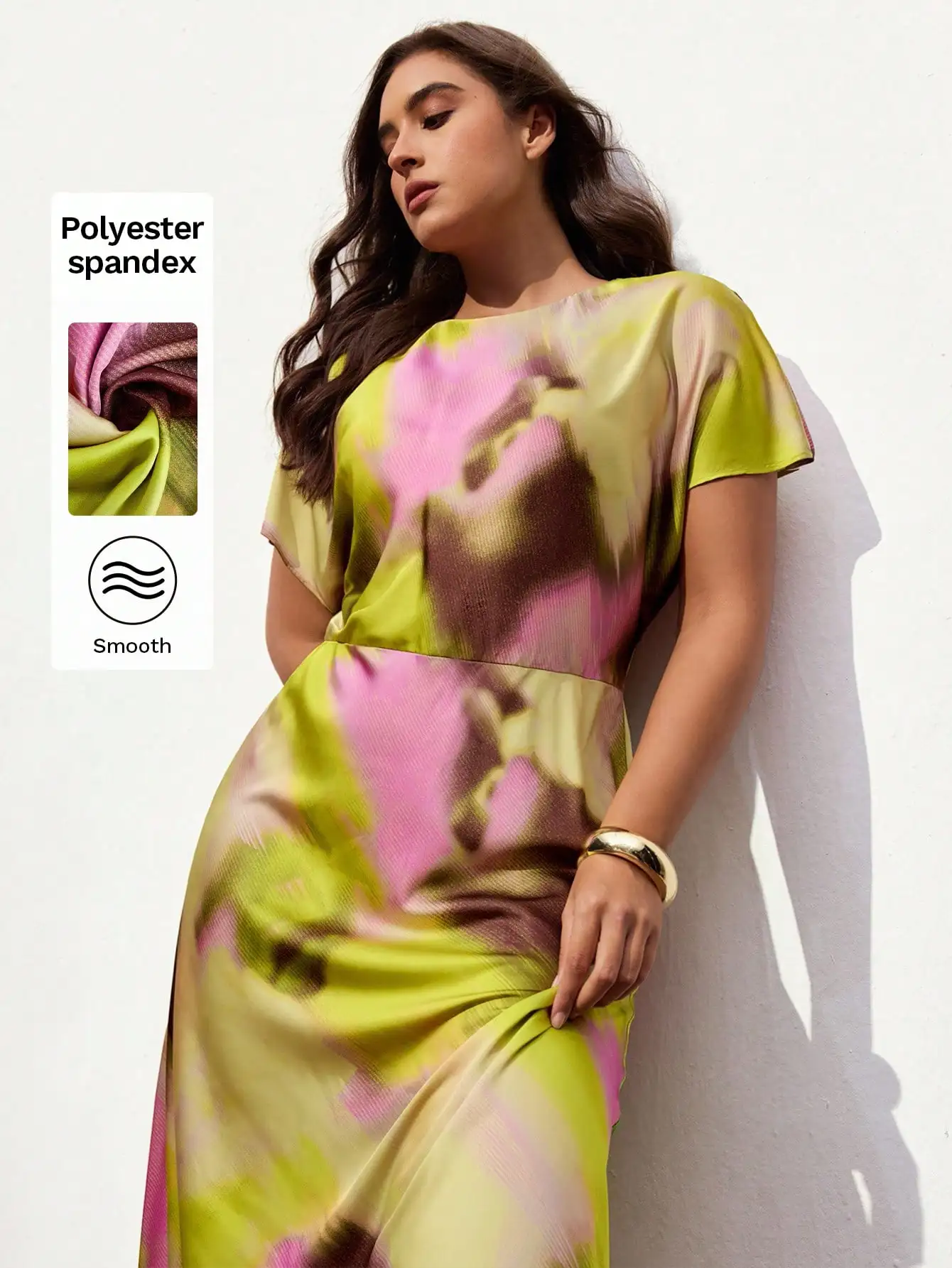 

Elegant Floral Tie-Dye Print Satin-Look Short Sleeve Maxi Dress for Women