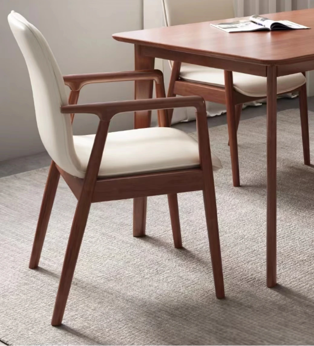 Silla de comedor moderna de madera maciza, sillón de cuero con respaldo para café, oficina, hogar, restaurante, moda de lujo