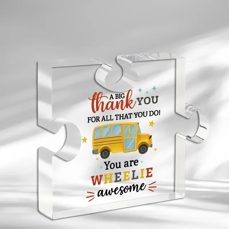 2D Flat, School Bus Driver Appreciation Gift - Acrylic Desktop Decoration with Heartfelt Thank You Message, Colorful Stars