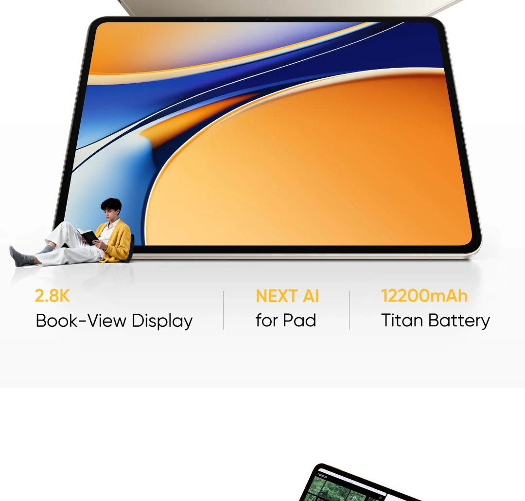 [New Launch] realme Pad 3 5G Global Version 2.8K Book-View Display 12200mAh Titan Battery Dimensity 7300-Max Chipset
