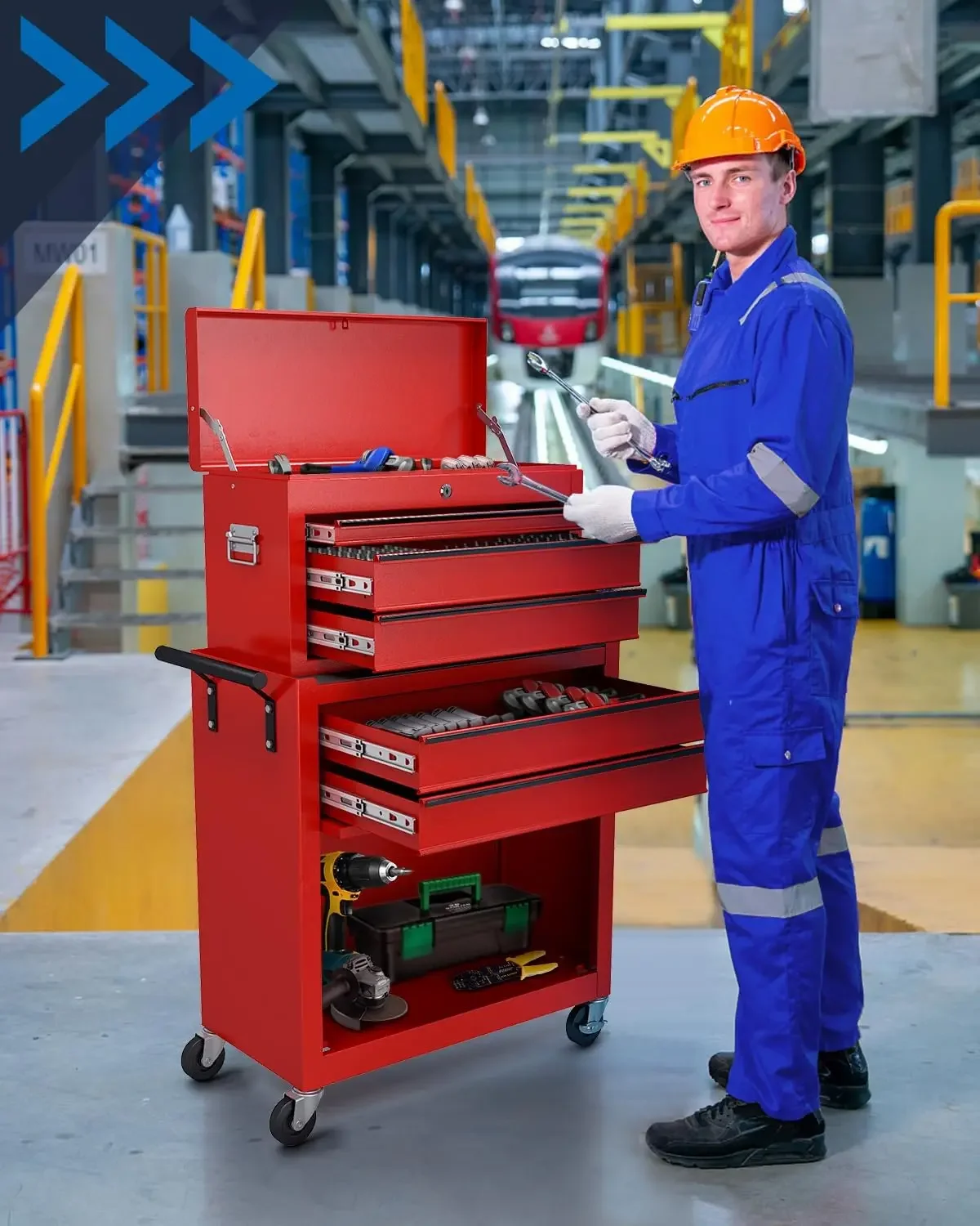 Tool Chest Cart, 5 Drawers Tool Chests & Cabinets Cart with Wheels and Locking System, 2-in-1 Detachable Top Tool Box