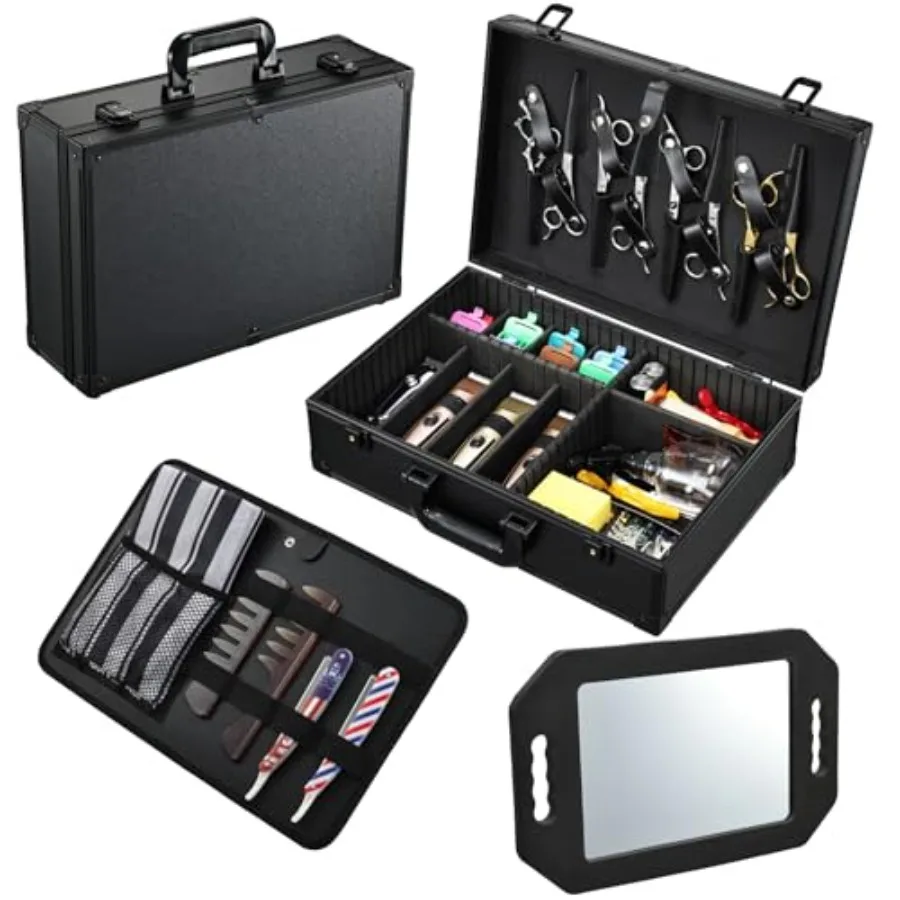

Barber Accessory Case with Mirror Profesional Barbers Briefcase Tool Case Barber Cases for Clippers and Supplies Hair Scissors