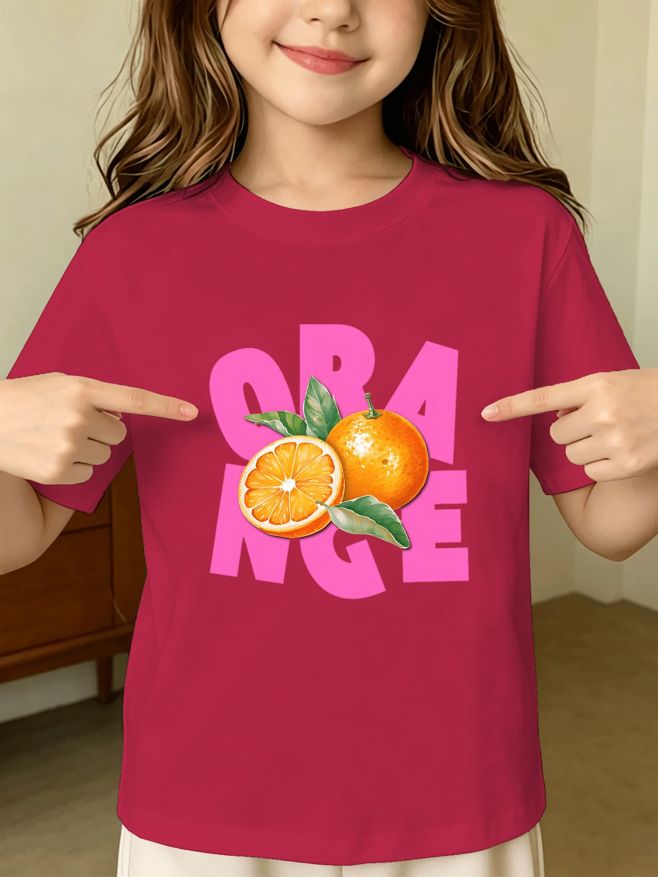 Orange Fruit Kids Fresh Citrus Letter Pattern Print Boys Girls Family Matching Cotton Summer Short Sleeve Basic Children Tshirt