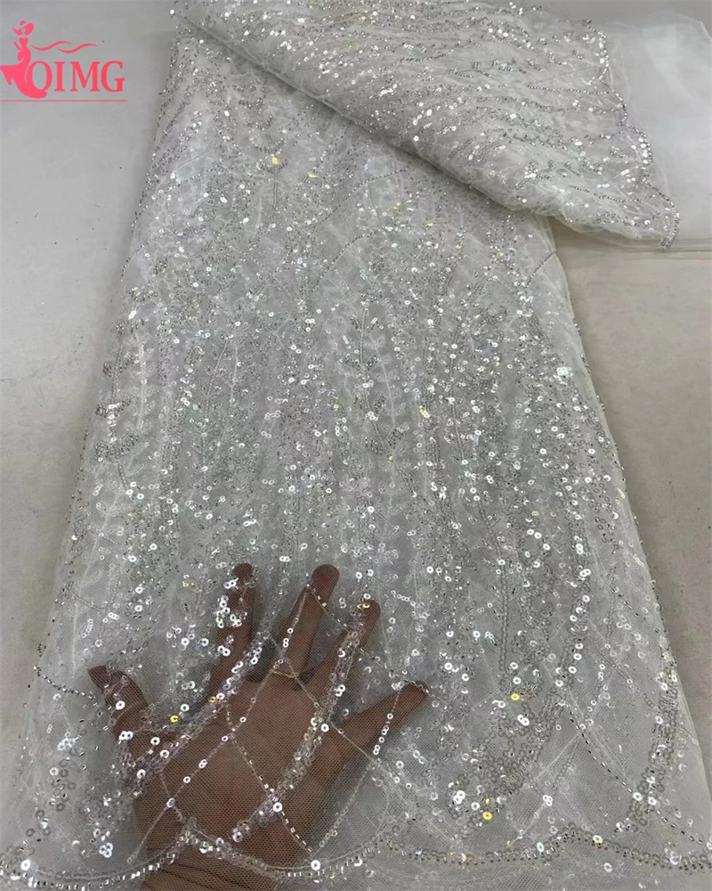 OIMG-Tissu Africain en Dentelle à Paillettes pour Robe de Mariée, Broderie Perlée de Haute Qualité, Tulle Français NigWin, 2024