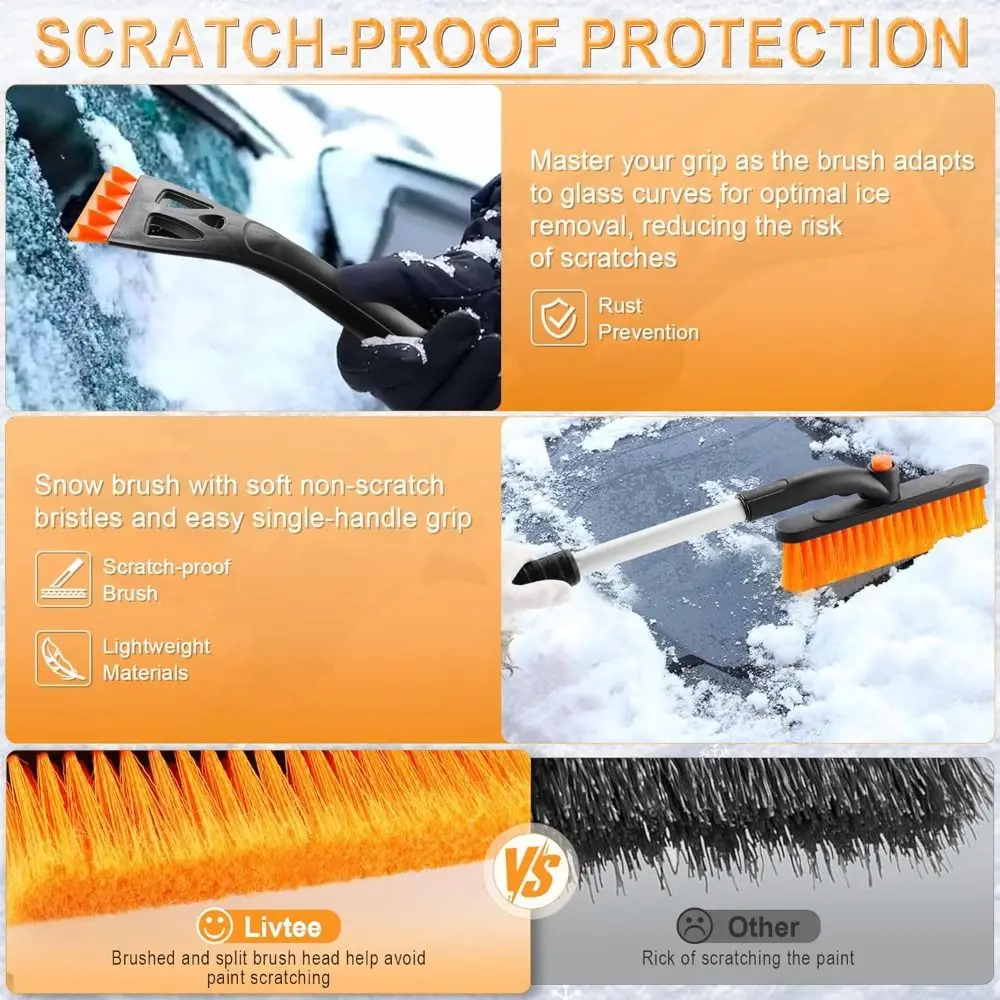Extendable Pole Car Snow Brush Aluminum Detachable Ice Scraper Safe Paint Multi Functional Snow Scraper Automotive Use