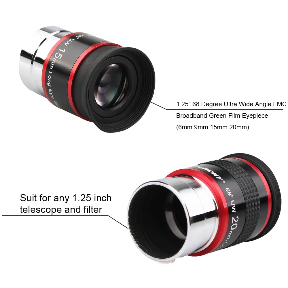 SVBONY Astronomical Telescope Eyepiece 1.25inch 68 Degree UWA Eyepiece Set 6/9/15/20mm Fully Multi-coated Lens