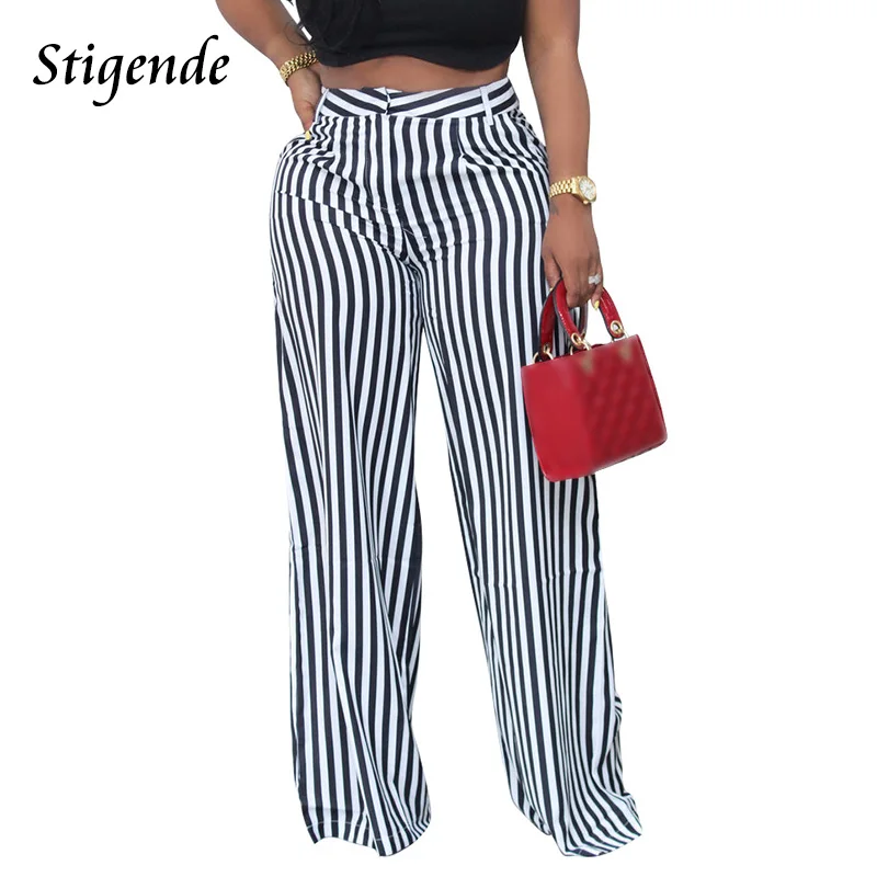 

Stigende Wide Leg Loose Striped Pants Woman Casual Patchwork Palazzo Pants Thin Zipper Baggy Trousers