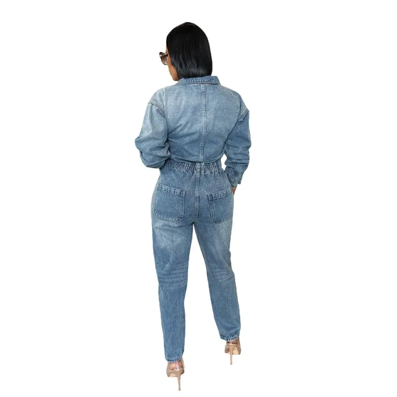 Women's Jeans Jumpsuits Fairy Spring Fall Dress Pants Denim Long-sleeved Buttons Tight Sexy Simple New Harajuku Versatile