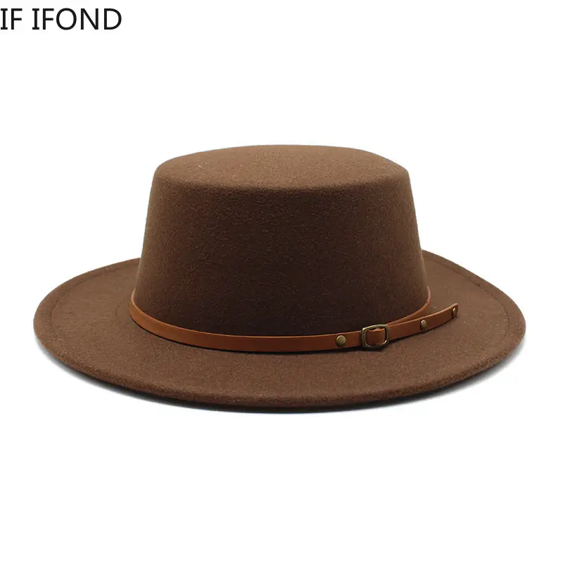 Small Size 52 -54CM British Style Child Fedora Hats Boy Girls Kids Flat Top Felt Jazz Hat Formal Party Dress Cap